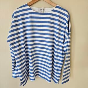 Cos Women's 100% Cotton Blue Striped Knit Top Medium Bateau Minimalist Breton